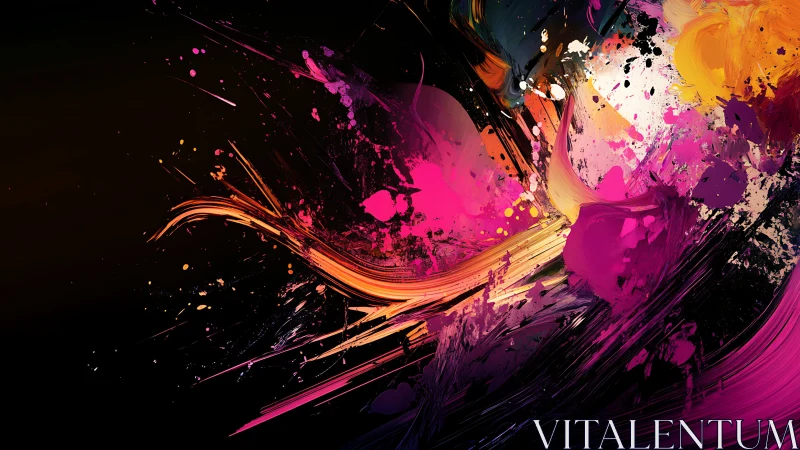 Dynamic magenta brushstroke explosion on deep black ground