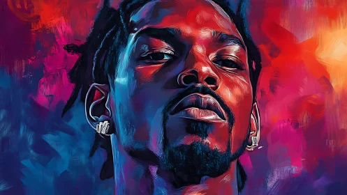 Electric neon portrait ignites a confident urban gaze.