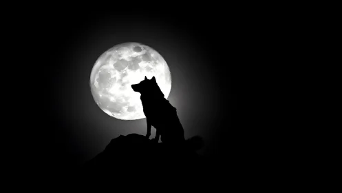Wolf silhouette aligns against high-contrast full lunar disc