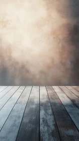 Textured plank floor with atmospheric gradient wall backdrop.