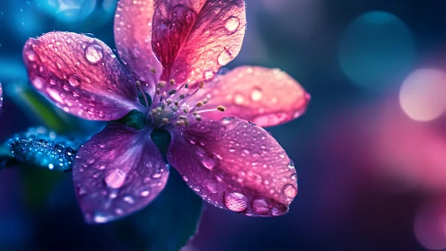 Luminescent Petals with Water Droplets: Macro Botanical Study.