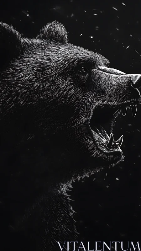 Powerful roaring bear glowing in dramatic night light.