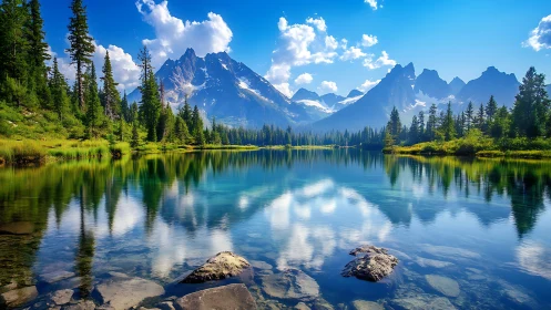 Photorealistic alpine lake reflection with glacial peak symmetry.