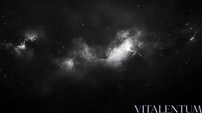 Monochrome deep-space nebula cloud with scattered starfield