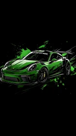 Green sports car illustration explodes with electric speed