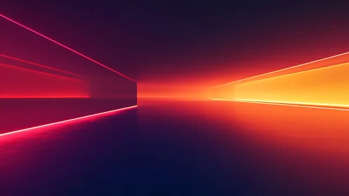 Opposed neon corridors recede into a glowing vanishing horizon