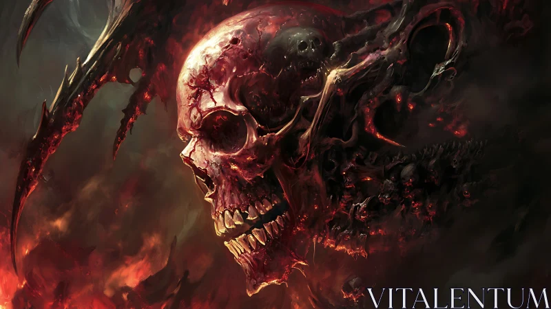 Burning demonic skull erupts from swirling infernal smoke