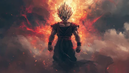 Volcanic energy warrior in storming chromatic turbulence.