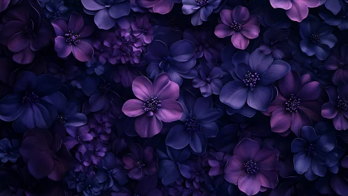 Purple and Blue Flowers in Dense Floral Composition.