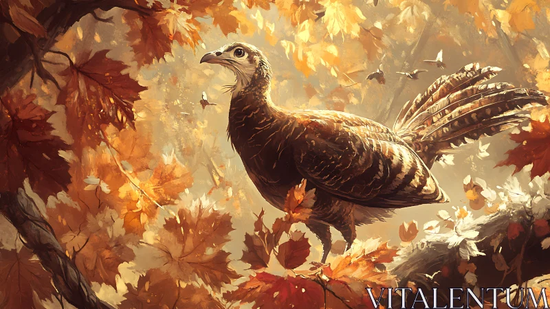 Wild Turkey in Autumn Forest, Realistic Digital Painting Style.