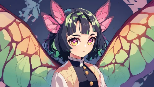 Anime moth-winged girl rendered in luminous pastel gradients