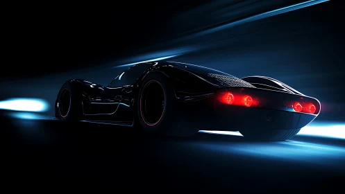 Midnight hypercar streaking through electric neon tunnels.