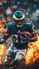 Blazing gridiron comet charges through molten endzone firestorm.