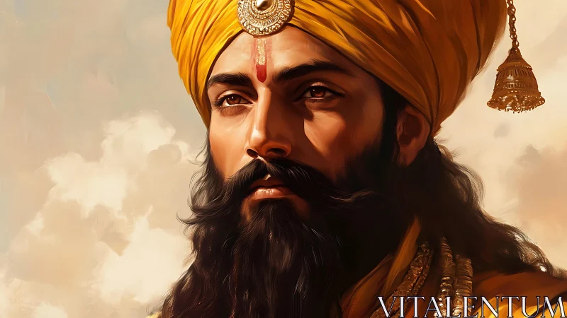 Sunlit turbaned noble in high-resolution digital portrait.