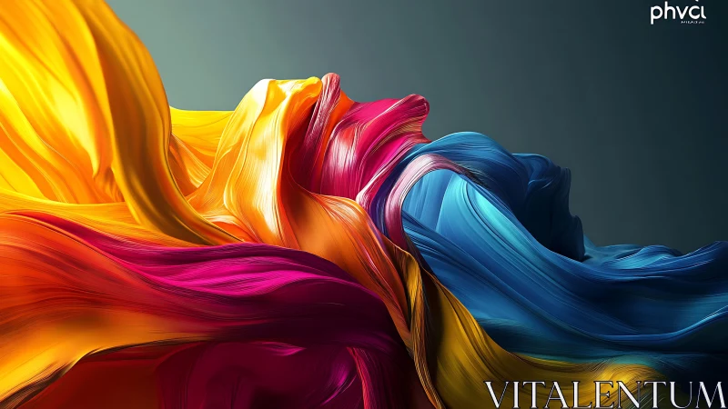 High-saturation fluid ribbons form sculpted abstract color waves