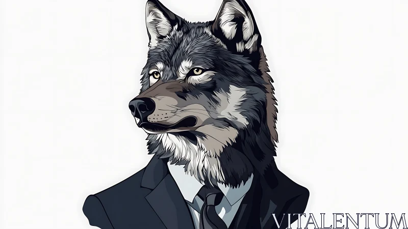 Wolf in formal business suit against plain white background.