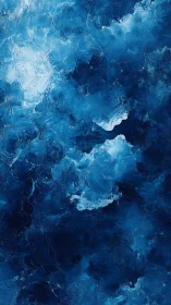 Textured cobalt impasto abstraction with layered oceanic blue fields