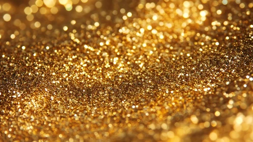 Golden glitter surface sparkles under warm defocused light