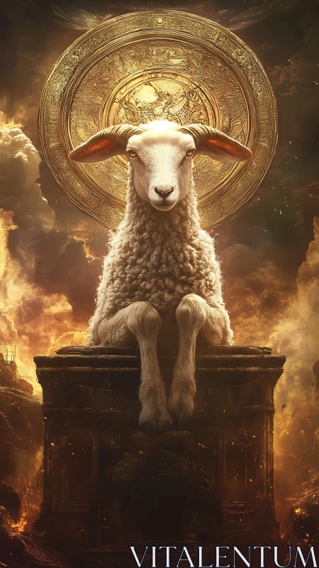 Holy lamb enthroned before a blazing celestial halo