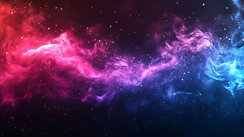 Colorful nebula-like light trails cross a dark star field