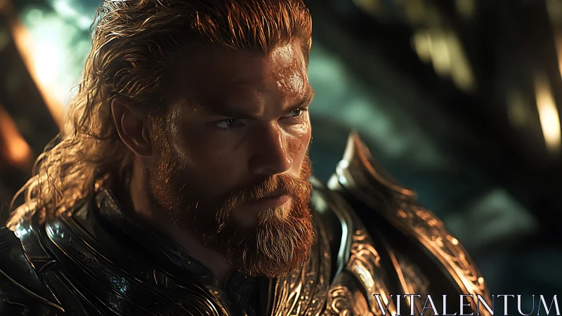 Golden-haired warrior in glowing armor gazes ahead.