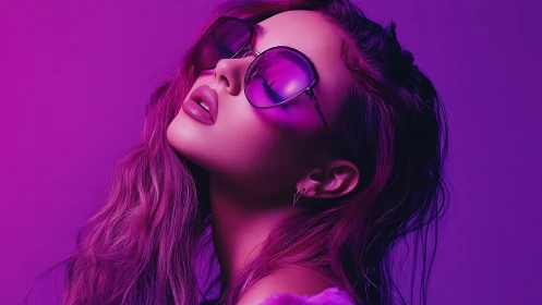 Neon drenched portrait in vivid purple cinematic glow.