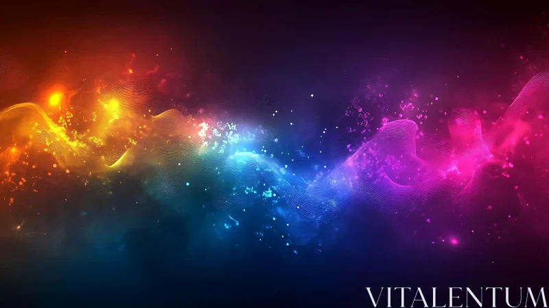 Radiant multicolor energy wave across deep cosmic void.