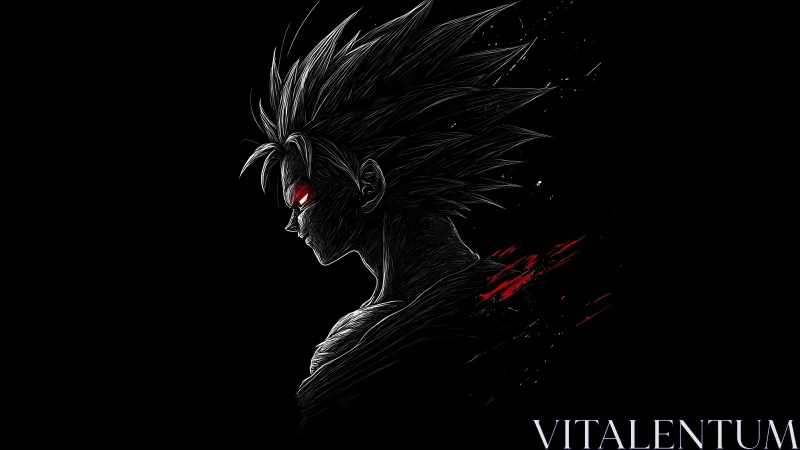 Side-profile line art depicts spiky-haired figure in shadow