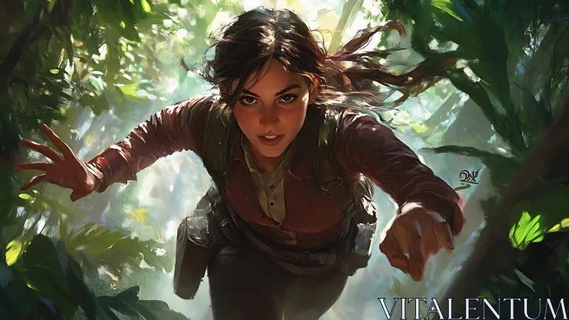 Fearless jungle explorer charging into bright adventure.