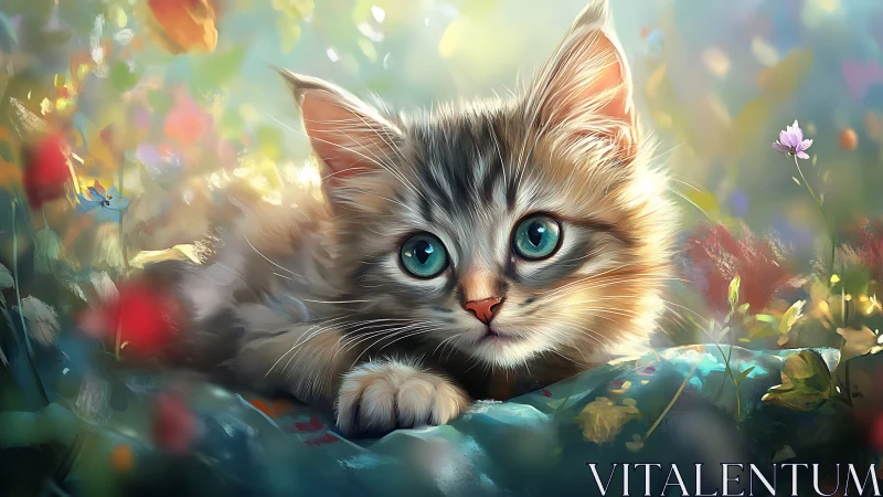 Luminous Kitten in Enchanted Garden of Dreams