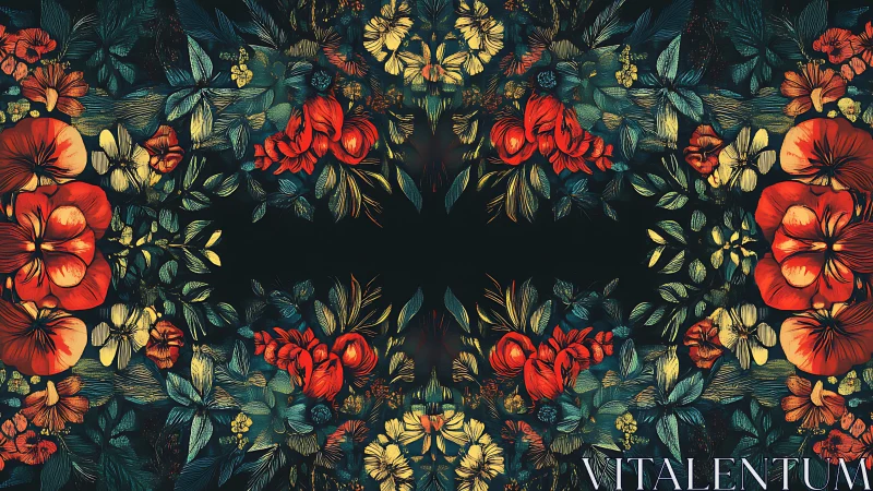 Botanical Ornament: Dark Canvas Floral Composition.