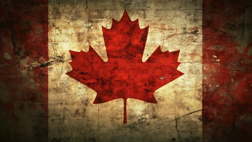 Weathered maple leaf flag glowing with rustic Canadian pride.