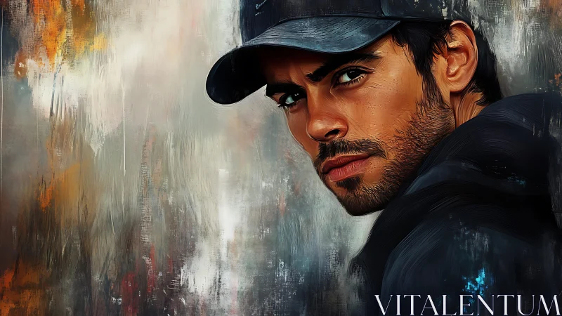 Quiet intensity in a modern portrait with painterly grit.