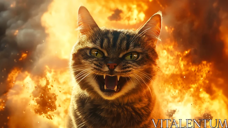 Fiery Tabby Cat with Wild Spirit and Glowing Intensity.