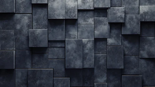 Dark staggered metal panels form textured geometric wall