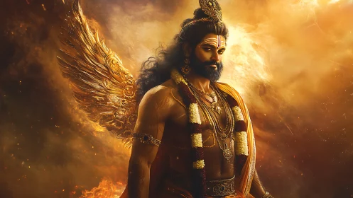 Radiant winged deity bathed in golden celestial light.