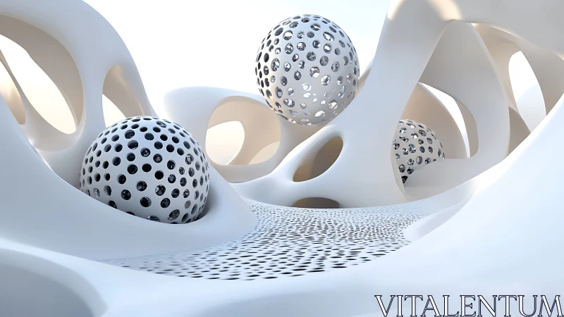 Perforated Spheres Within Architectural White Space.