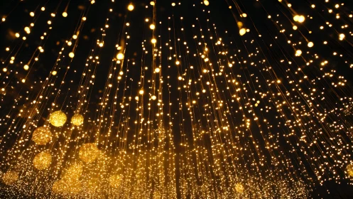Golden String Lights Installation Against a Dark Background.