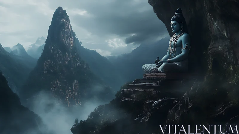 Sky-cliff sage in storm-kissed mountainside meditation.