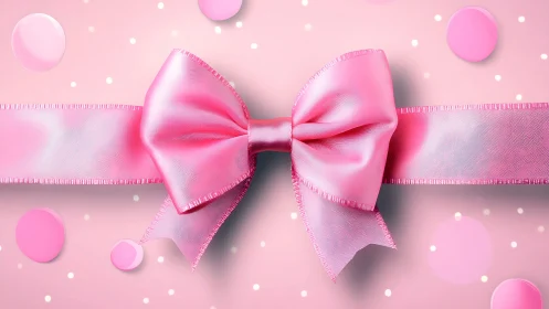 Pink Ribbon Bow with Decorative Orbs and Bokeh Lights.