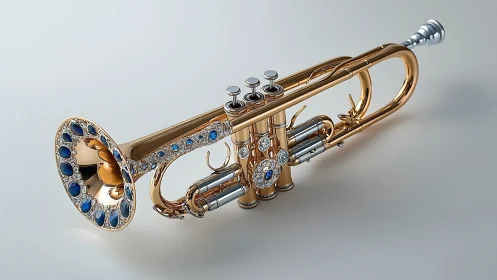 Jeweled golden trumpet gleams as a luxurious showpiece