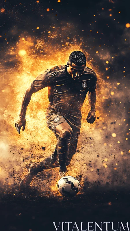 Fiery soccer forward charges through glowing dust storm