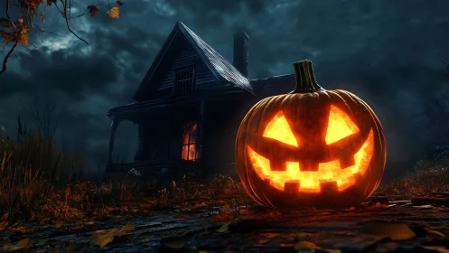 Grinning jack-o-lantern dares a haunted house to outglow it tonight