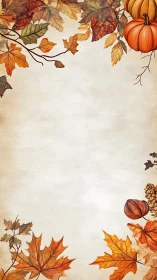 Vertical layout shows autumn foliage framing blank parchment