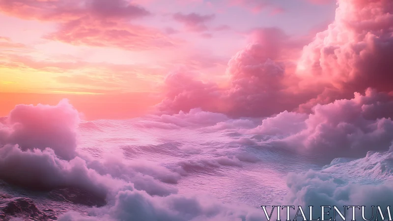 Spectral sunset over cloud-surfaced oceanic wavefield panorama.