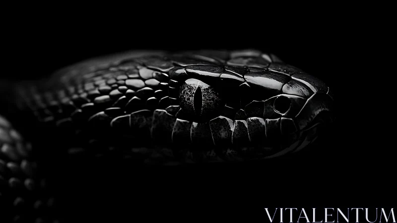 Close-up monochrome portrait of a snake head in shadow.