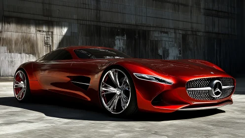 Red Mercedes concept coupe with polished chrome details.