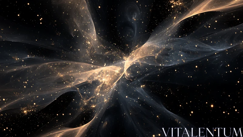 Stellar nebula burst with luminous golden filaments.