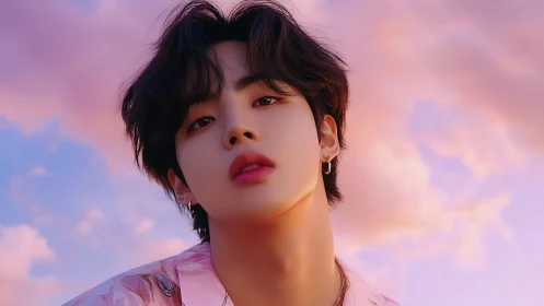 Soft sky idol tilts toward dusk in blushing pastel light