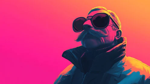 Neon mustache voyager studies sunset through colossal shades